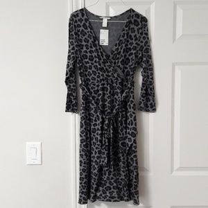 NEW HM Leopard Print Faux wrap midi dress. Size M